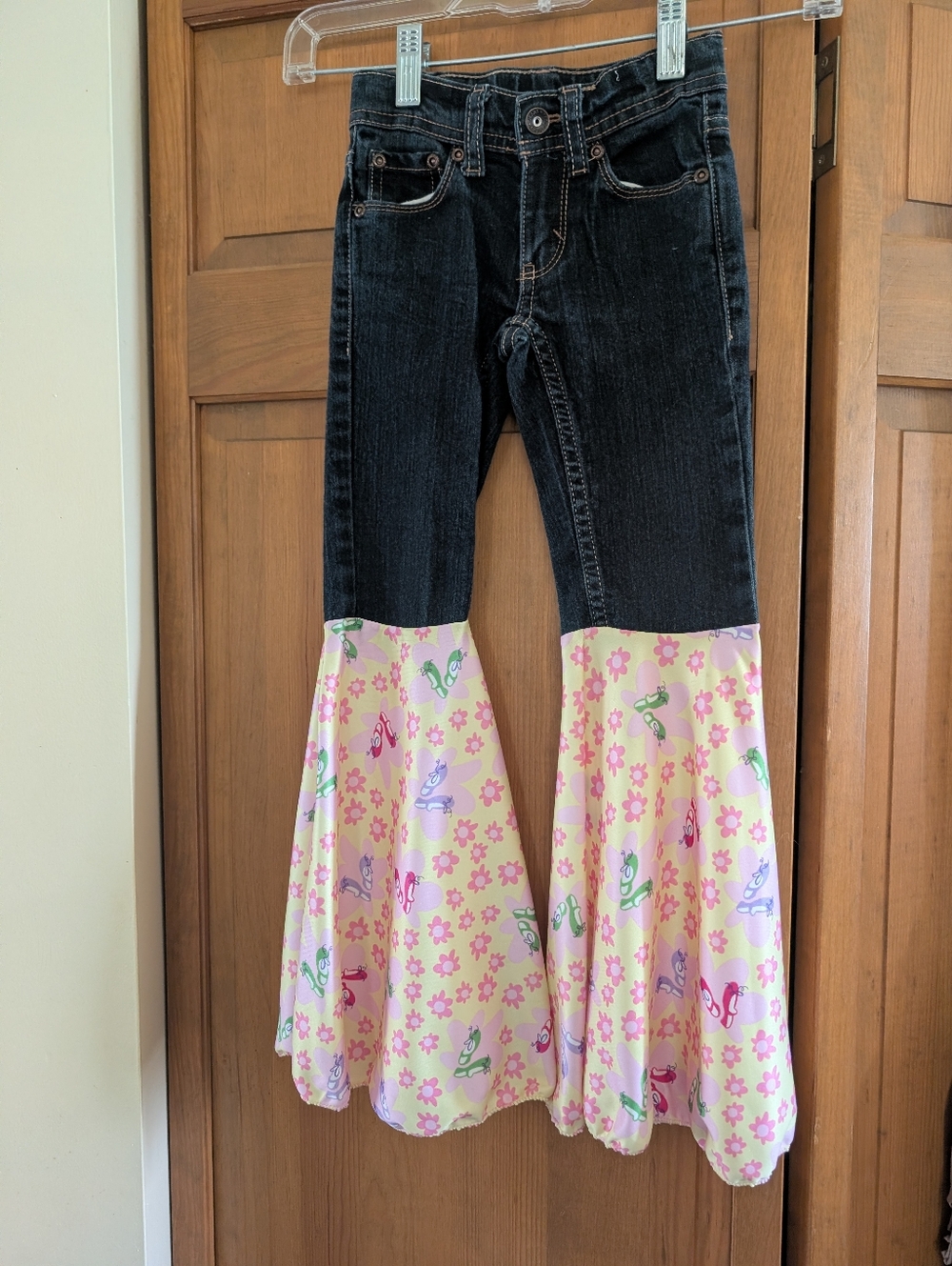 Children's Denim Jeans with Pink Floral Flared Panels